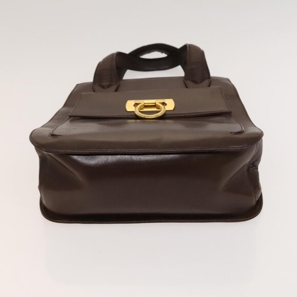 Salvatore Ferragamo Gancini Hand Bag Leather 2way Brown Gold Auth - Picture 7 of 16